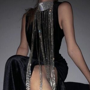 Elegant Black Dress with Silver Rhinestone Fringe